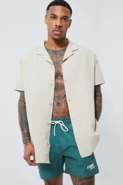 Short Sleeve Ofcl Panel Shirt And Swim Set -Ocean Streetwear male sage short sleeve ofcl panel shirt and swim set 3