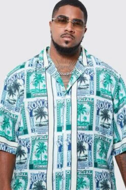 Plus Short Sleeve Drop Dollar Swim Shirt & Short Set -Ocean Streetwear male stone plus short sleeve drop dollar swim shirt short set 2