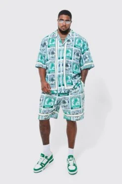 Plus Short Sleeve Drop Dollar Swim Shirt & Short Set