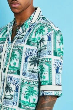 Short Sleeve Drop Revere Dollar Swim Shirt & Short Set -Ocean Streetwear male stone short sleeve drop revere dollar swim shirt short set 2