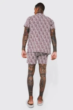 Ocean Streetwear -Ocean Streetwear male stone short sleeve monogram shirt and swim short 1