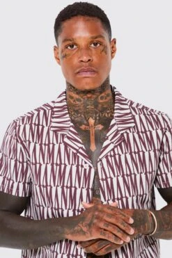 Short Sleeve Monogram Shirt And Swim Short -Ocean Streetwear male stone short sleeve monogram shirt and swim short 3