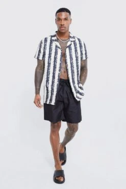 Short Sleeve Revere Linen Stripe Shirt & Swim Short Set