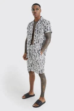 Short Sleeve Revere Stripe Swim Shirt & Short Set