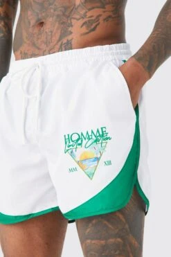 Homme Runner Swim Shorts -Ocean Streetwear male white homme runner swim shorts 2