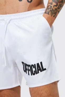 Mid Length Official Swim Shorts -Ocean Streetwear male white mid length official swim shorts 3