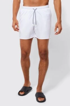 Mid Length Plain Drawcord Detail Swim Shorts