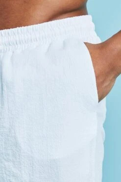 Mid Length Seersucker Swim Shorts -Ocean Streetwear male white mid length seersucker swim shorts 3