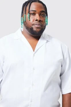 Plus Short Sleeve Revere Plain Shirt & Short Swim Set -Ocean Streetwear male white plus short sleeve revere plain shirt short swim set 2