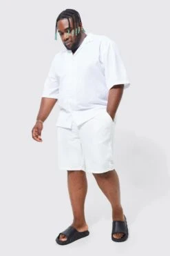Plus Short Sleeve Revere Plain Shirt & Short Swim Set