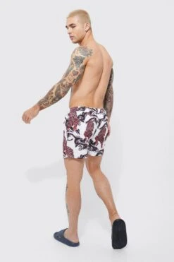 Ocean Streetwear -Ocean Streetwear male white short length tiger swim shorts 1