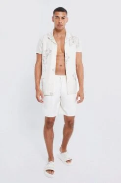 Short Sleeve Revere Linen Graphic Shirt & Swim Set