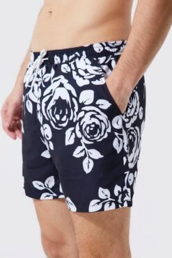 Tall Short Length 2 Pack Print & Plain Swim Shorts -Ocean Streetwear male white tall short length 2 pack print plain swim shorts 3