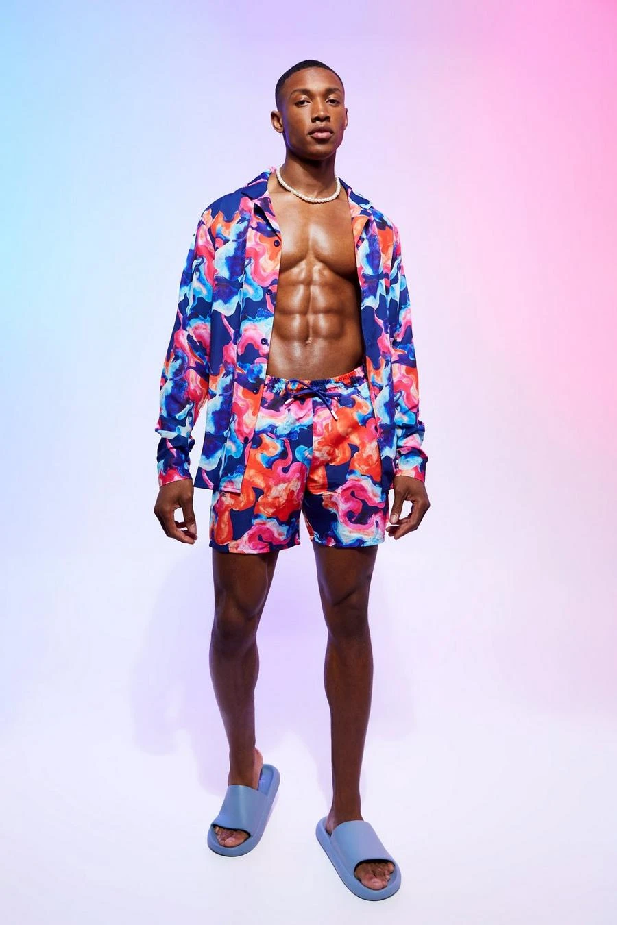 Ocean Streetwear -Ocean Streetwear male multi long sleeve all over abstract shirt swim