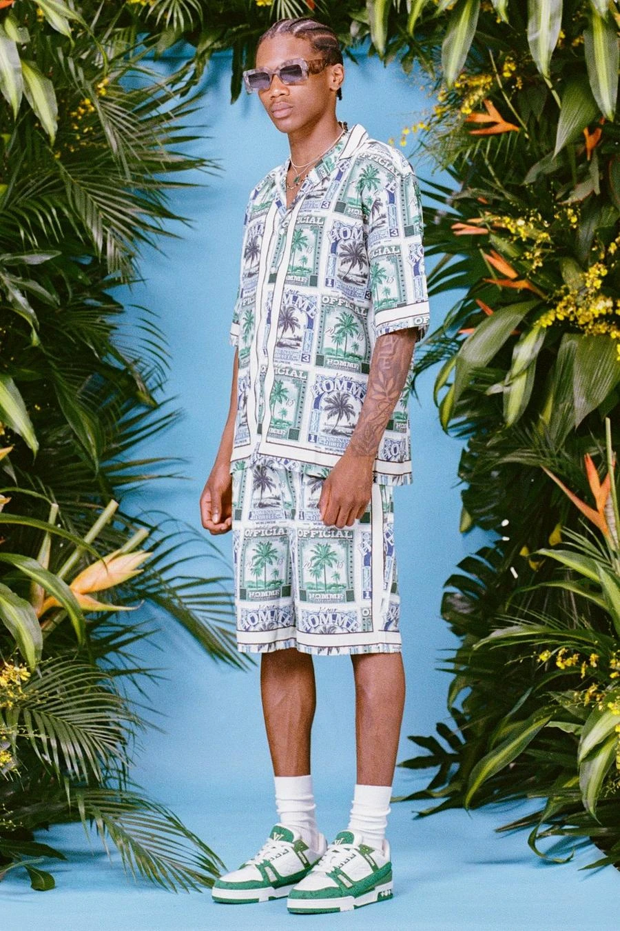 Ocean Streetwear -Ocean Streetwear male stone short sleeve drop revere dollar swim shirt short set